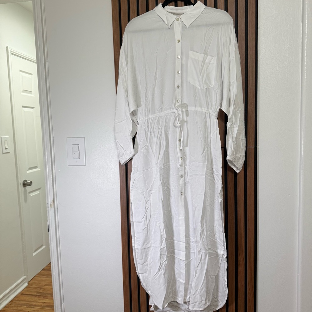 White Button-Down Midi Dress - Picture 2 of 9